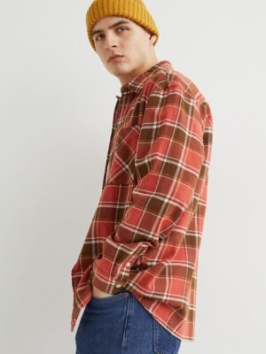 Over Sized Check Style Light Maroon With Brown Lines Shirt